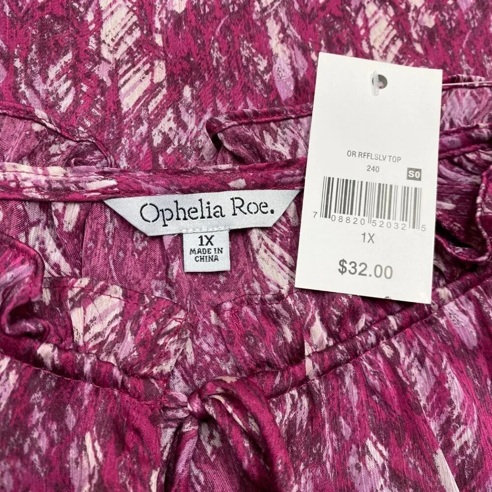 OPHELIA ROE LONG SLEEVE‎ RUFFLE NECK KEYHOLE 1X NWT